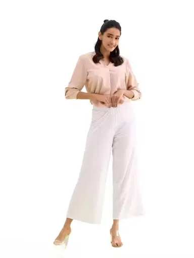 Women’s Solid White Plazo Relax Fit Palazzo Pants for Women Soft Comfortable Daily Wear Ethnic Casual Bottom Wear Loose Fit High Waist Stylish Breathable Lounge Trousers White XXL thumbnail 0