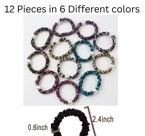 KYC Silk Scrunchies with Pearl 12 Pcs Satin Hair Ties Elastic Ponytail Holders for Women and Girls Soft No Damage Hair Bands for Curly Thick Thin Hair Unique Bead Design Fashion Hair Accessories Set image 2