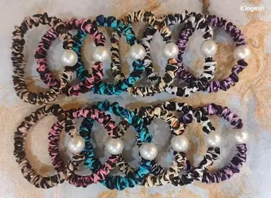 KYC Silk Scrunchies with Pearl 12 Pcs Satin Hair Ties Elastic Ponytail Holders for Women and Girls Soft No Damage Hair Bands for Curly Thick Thin Hair Unique Bead Design Fashion Hair Accessories Set thumbnail 2