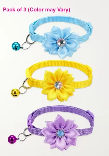 KYC Pack of 3 Adjustable Breakaway Cat Collar with Bell Safe Quick Release Lightweight Nylon Collar for Cats Kittens Puppies Small Dogs Anti Choke Pet Safety Collar for Indoor Outdoor Use Colour May Vary Value Pack Pet Accessories India thumbnail 0