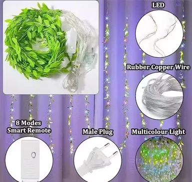 KYC 200 LED Leaf Curtain String Lights Multicolor Green Vine Fairy Lights Plug In Hanging Curtain Lights for Bedroom Wall Balcony Diwali Christmas Wedding Party Home Decoration Ambient Indoor Outdoor Decorative LED Vine Light Set India thumbnail 1