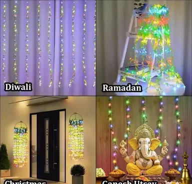 KYC 200 LED Leaf Curtain String Lights Multicolor Green Vine Fairy Lights Plug In Hanging Curtain Lights for Bedroom Wall Balcony Diwali Christmas Wedding Party Home Decoration Ambient Indoor Outdoor Decorative LED Vine Light Set India thumbnail 2