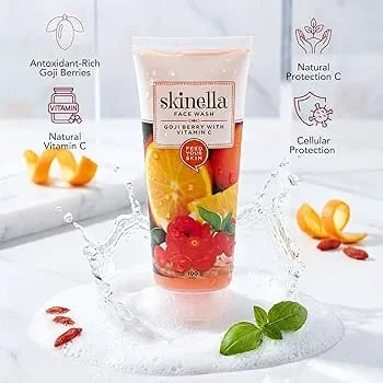 Skinella Gojiberry Vitamin C Face Wash 100g Brightening Anti-Acne Hydrating Cleanser for Glowing Skin Oil Control Deep Cleansing Paraben Free Facewash for Men Women India image 4