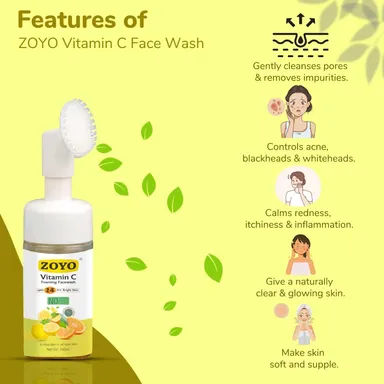 Zoyo Vitamin C Foaming Face Wash 150ml Brightening Deep Cleansing Face Cleanser with Vitamin C Anti Dullness Glow Boosting Gentle Daily Use Face Wash for All Skin Types India thumbnail 1