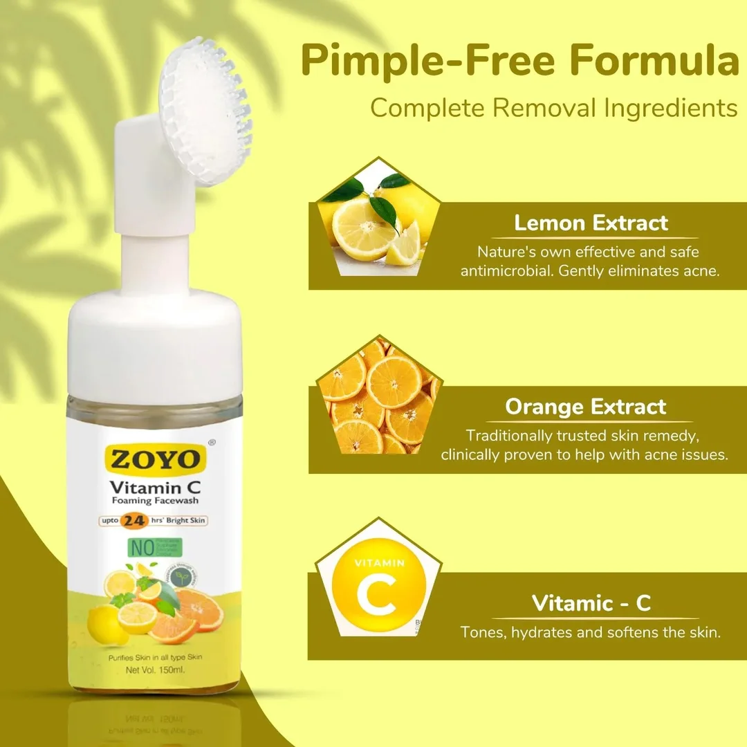 Zoyo Vitamin C Foaming Face Wash 150ml Brightening Deep Cleansing Face Cleanser with Vitamin C Anti Dullness Glow Boosting Gentle Daily Use Face Wash for All Skin Types India image 4