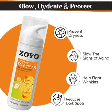 Zoyo Vitamin C Face Cream 75g Skin Brightening Hydrating Moisturizer with Vitamin C Anti Dullness Glow Boosting Daily Use Face Cream for All Skin Types India thumbnail 1