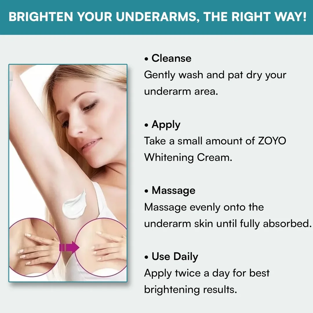 Zoyo Underarm Cream 75gm for Dark Underarms, Odour Control & Skin Brightening, Intimate Skin Care, Whitening & Pigmentation Reduction Formula for Smooth Soft Skin image 5