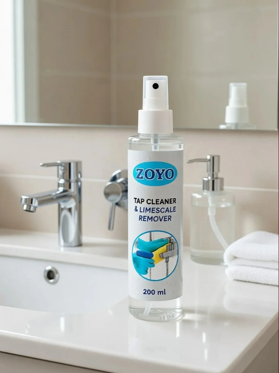 Zoyo Tap Cleaner 200ml Heavy Duty Bathroom Tap and Faucet Cleaner Liquid for Hard Water Stains Rust Limescale Removal Shine Restorer for Kitchen Bathroom Metal Chrome Surfaces India image 1