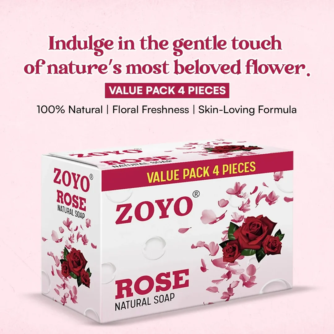 Zoyo Rose Soap 125g Pack of 4 Bathing Soap Bars with Rose Fragrance Moisturising Skin Cleansing Soap for Soft Smooth Glowing Skin Daily Use Personal Care Family Pack India image 5
