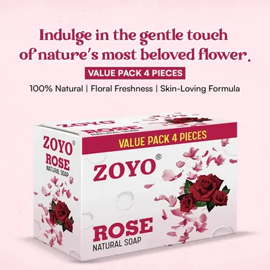 Zoyo Rose Soap 125g Pack of 4 Bathing Soap Bars with Rose Fragrance Moisturising Skin Cleansing Soap for Soft Smooth Glowing Skin Daily Use Personal Care Family Pack India thumbnail 4