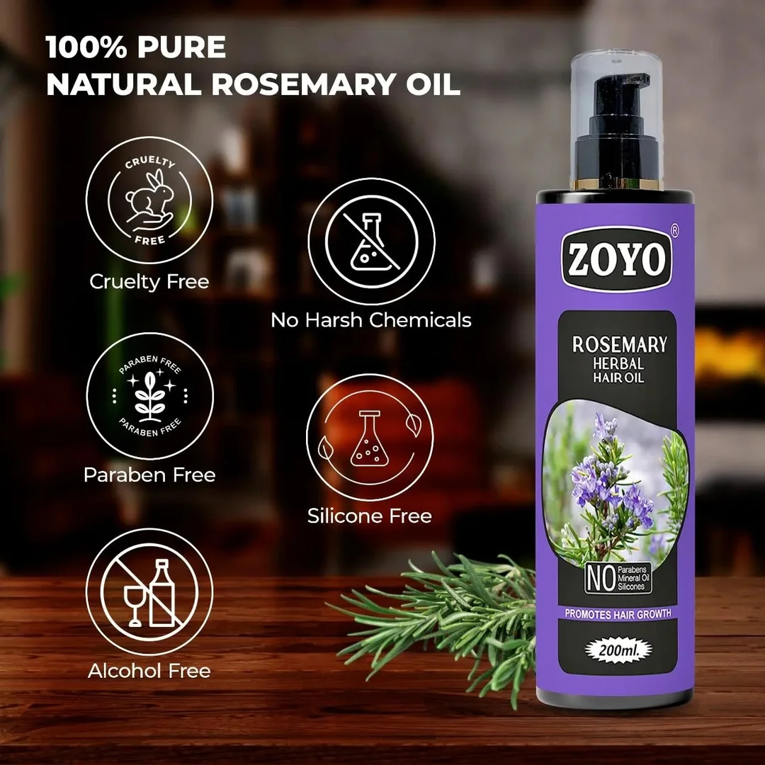 Zoyo Rosemary Hair Oil 200ml for Hair Growth Dandruff Control Natural Scalp Nourishment Non Sticky Herbal Hair Oil for Men and Women Mineral Oil Free Paraben Free Strengthening Hair Care Oil India image 4