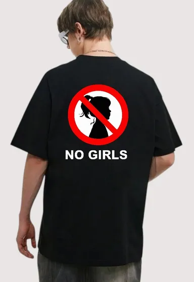 Black Graphic T-Shirt No Girls Print Oversized Cotton Tee for Men Streetwear Casual Fashion India T-shirt S thumbnail 1