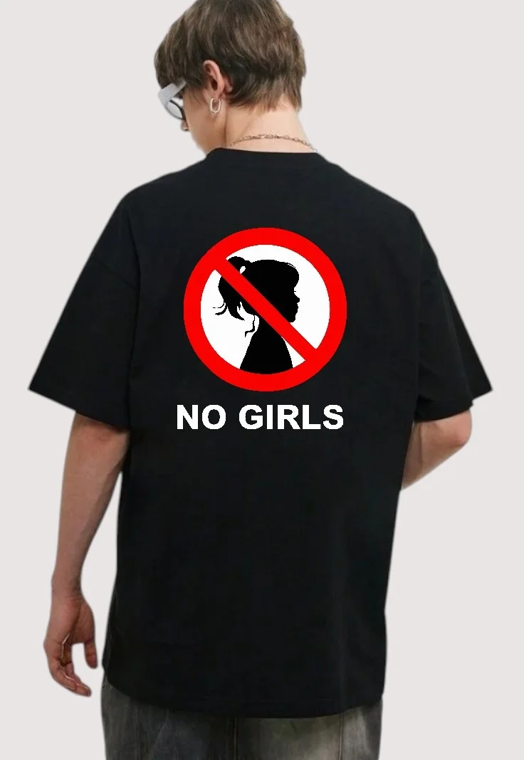 Black Graphic T-Shirt No Girls Print Oversized Cotton Tee for Men Streetwear Casual Fashion India T-shirt L image 2