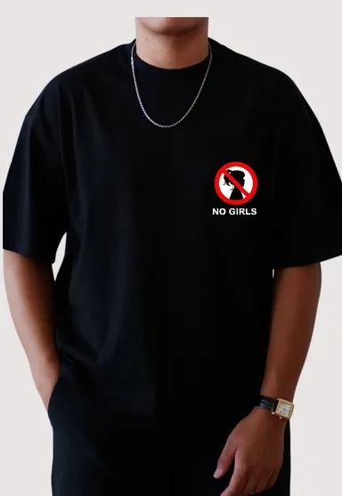 Black Graphic T-Shirt No Girls Print Oversized Cotton Tee for Men Streetwear Casual Fashion India T-shirt XXL thumbnail 0