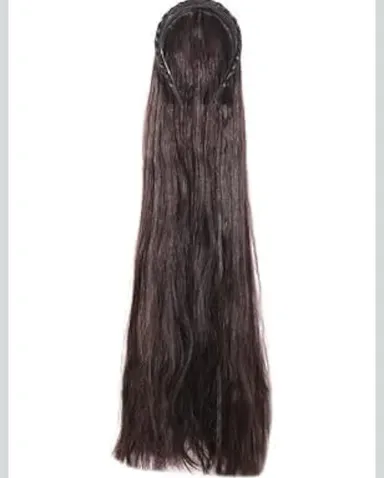 Long Wavy Dark Brown Clip In Hair Extension Half Up Braided Crown Synthetic Hairpiece 24 Inch Natural Look Ponytail Extension for Women Daily Wear Party Styling  thumbnail 1