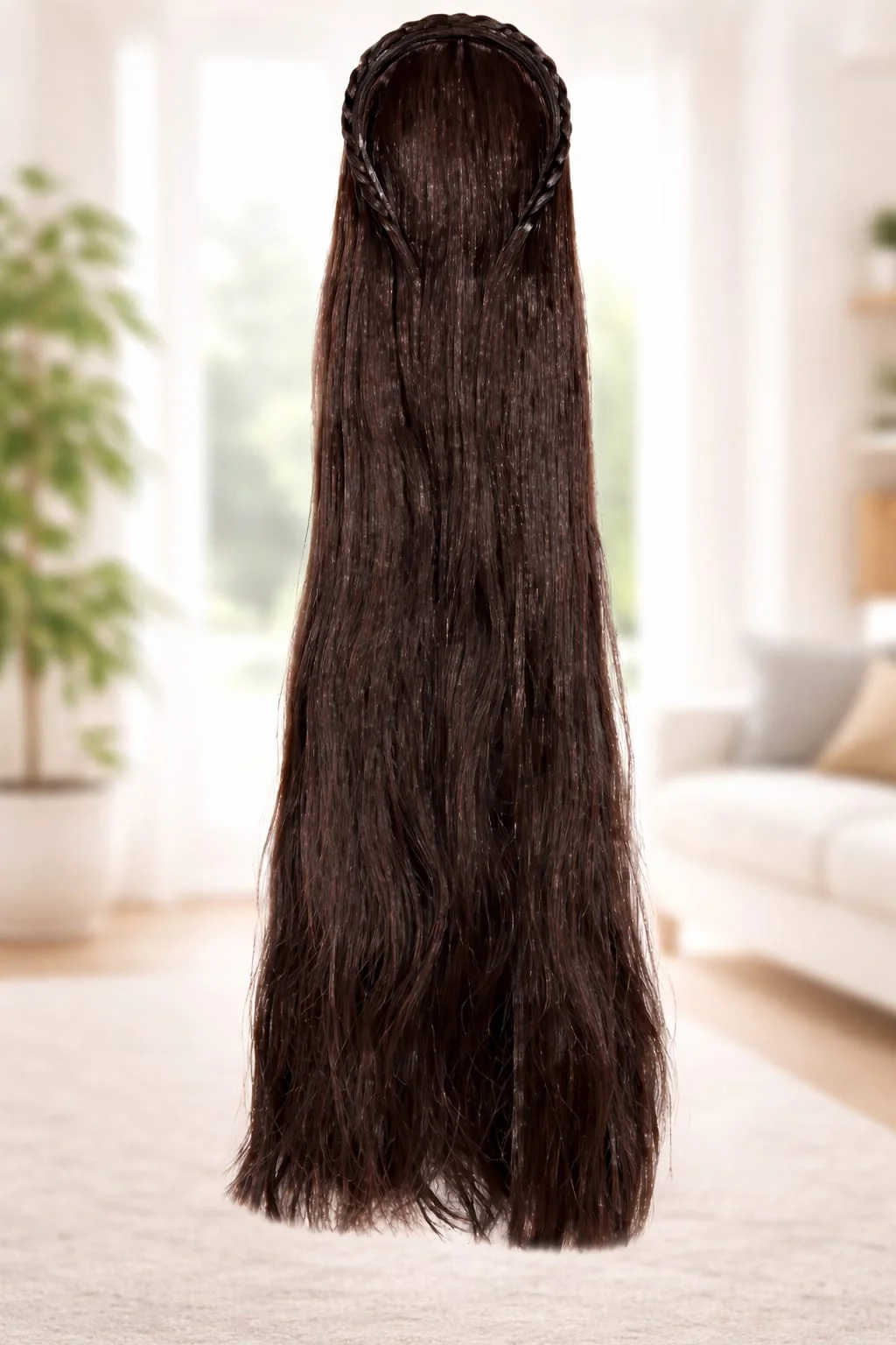 Long Wavy Dark Brown Clip In Hair Extension Half Up Braided Crown Synthetic Hairpiece 24 Inch Natural Look Ponytail Extension for Women Daily Wear Party Styling image 3