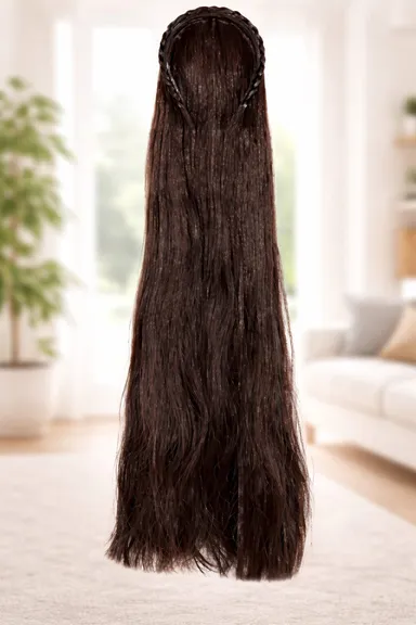 Long Wavy Dark Brown Clip In Hair Extension Half Up Braided Crown Synthetic Hairpiece 24 Inch Natural Look Ponytail Extension for Women Daily Wear Party Styling  thumbnail 2