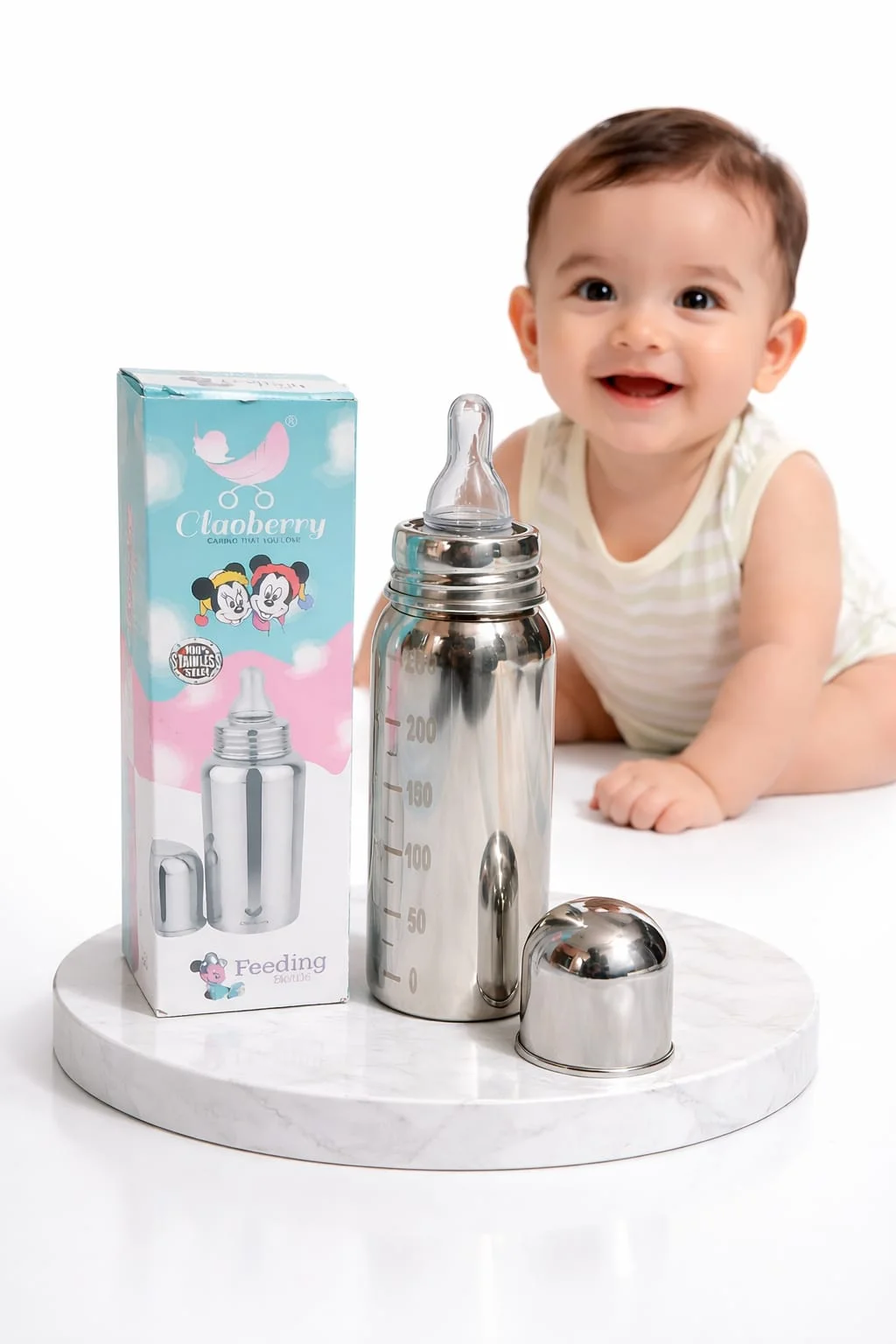 Claoberry 250ml 100% Food-Grade Stainless Steel Baby Bottle Non-Toxic & BPA-Free Feeding Solution Lightweight Mirror Finish Steel Milk Flask with Soft Grade Silicone Teat Healthy Alternative to Plastic Bottles image 1
