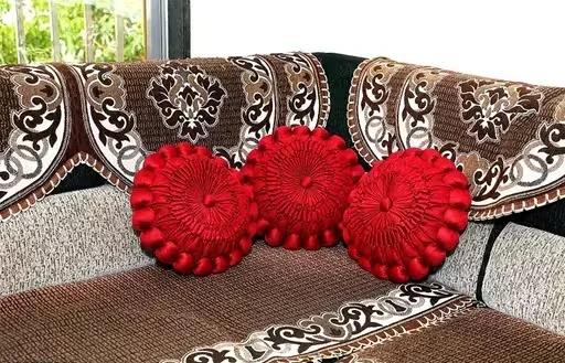 Round Shape Silk Cushion Covers 12x12 Inch Full Maroon Premium Soft Decorative Pillow Covers for Sofa Bed Living Room Home Decor Luxury Fabric Elegant Round Cushions | Pack Of 3 image 1