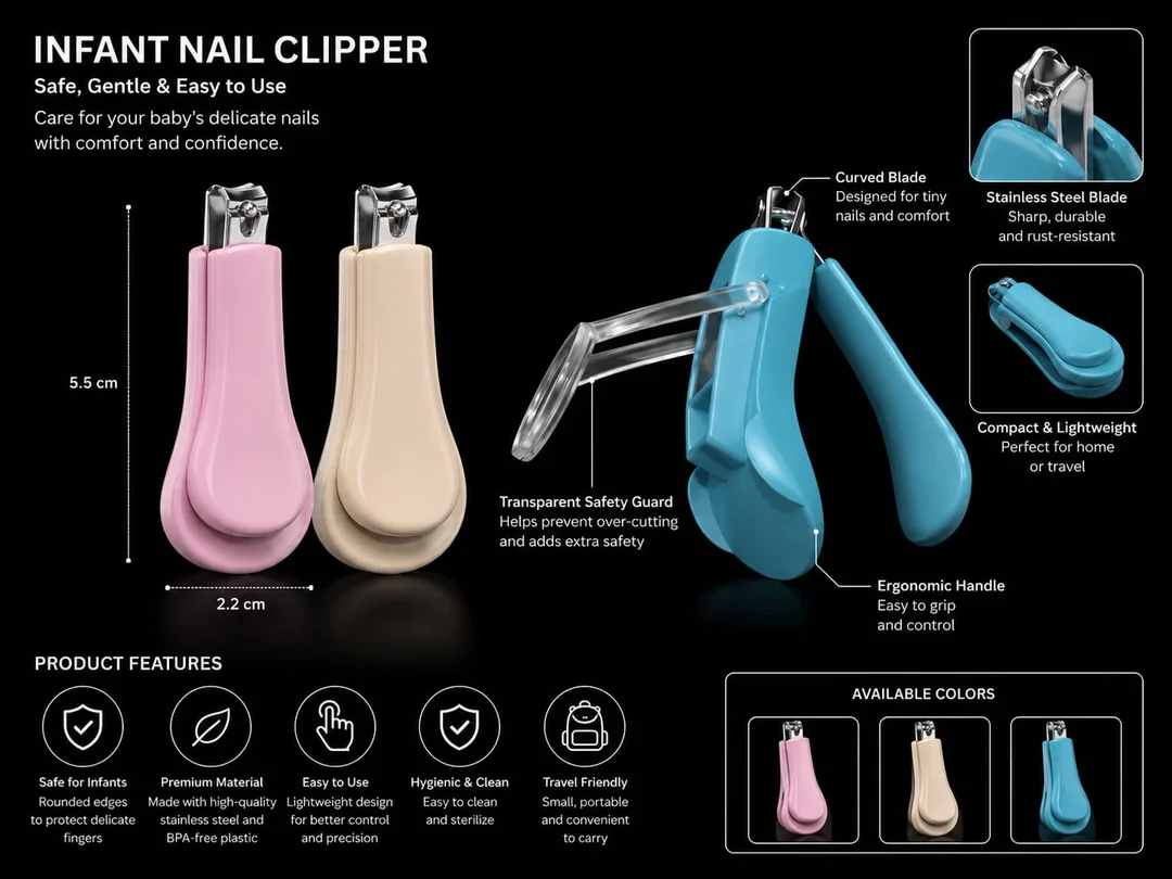 Premium Infant Nail Clipper with Safety Guard Ergonomic Grip Stainless Steel BPA Free Baby Nail Trimmer for Newborns Toddlers Safe Grooming Compact Travel Friendly Nail Cutter image 1