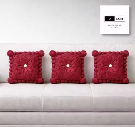 Square Cushion Set of 3 Pieces Premium Soft Decorative Sofa Bed Cushion Covers Maroon Colour Washable Cotton Fabric Home Decor Living Room Handmade Pillow Cushions India image 1