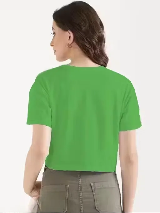 Trendy Women Printed Cotton Crop Top Casual Stylish Short Sleeve Summer T Shirt Breathable Soft Fabric Slim Fit Fashion Top for Girls Daily Wear College Outfit India Green S image 2