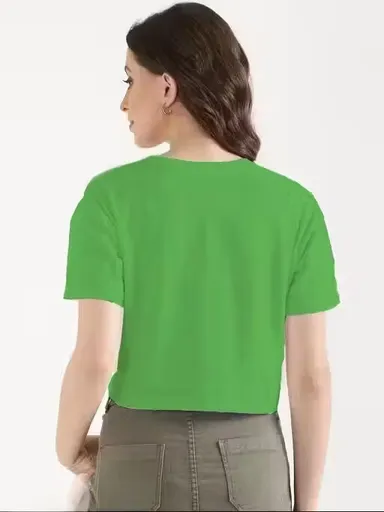 Trendy Women Printed Cotton Crop Top Casual Stylish Short Sleeve Summer T Shirt Breathable Soft Fabric Slim Fit Fashion Top for Girls Daily Wear College Outfit India Green M thumbnail 1