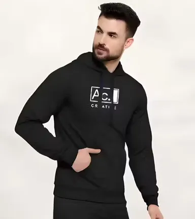 Men Full Sleeve Cotton Blend Black Hoodie Style T-Shirt for Men Casual Streetwear Gym Wear Hooded Lightweight Fashion T-Shirt India Black M thumbnail 0