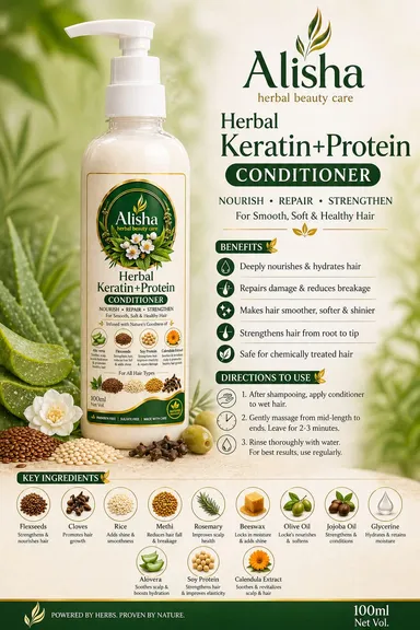 Alisha Herbal Beauty Care Keratin + Protein Conditioner for Dry Damaged Frizzy Hair Repair Anti Hair Fall Smooth Soft Silky Strong Hair Strengthening Deep Nourishing Conditioner for Men Women India thumbnail 0