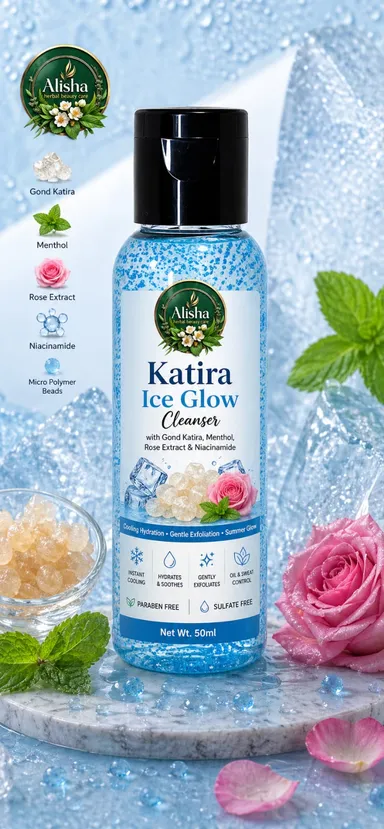 Katira Ice Glow Cleanser Cooling Hydrating Face Wash for Summer Skin Brightening Deep Pore Cleansing Oil Control Refreshing Herbal Cleanser for Glowing Clear Skin Men Women India thumbnail 0