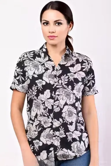 Women Black Printed Shirt Cotton Casual Full Sleeve Button Down Western Wear Stylish Office Wear Top for Daily Wear, College & Formal Use India Black M thumbnail 0