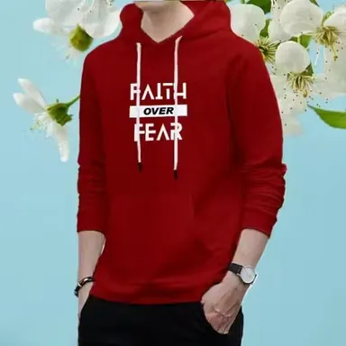Men Full Sleeve Cotton Hoodie T-Shirt for Men Casual Winter Wear Hooded T-Shirt Stylish Streetwear Regular Fit Daily Wear Cotton Blend Hoodie Tee Maroon M thumbnail 0