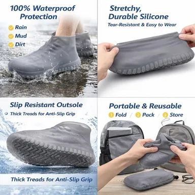 HousePill Waterproof Silicone Shoe Covers Anti-Slip Reusable Rain Shoe Covers for Men & Women Heavy Duty Elastic Silicone Overshoes Rain Protection Boot Covers for Shoes L Size Pack of 1 Grey thumbnail 1