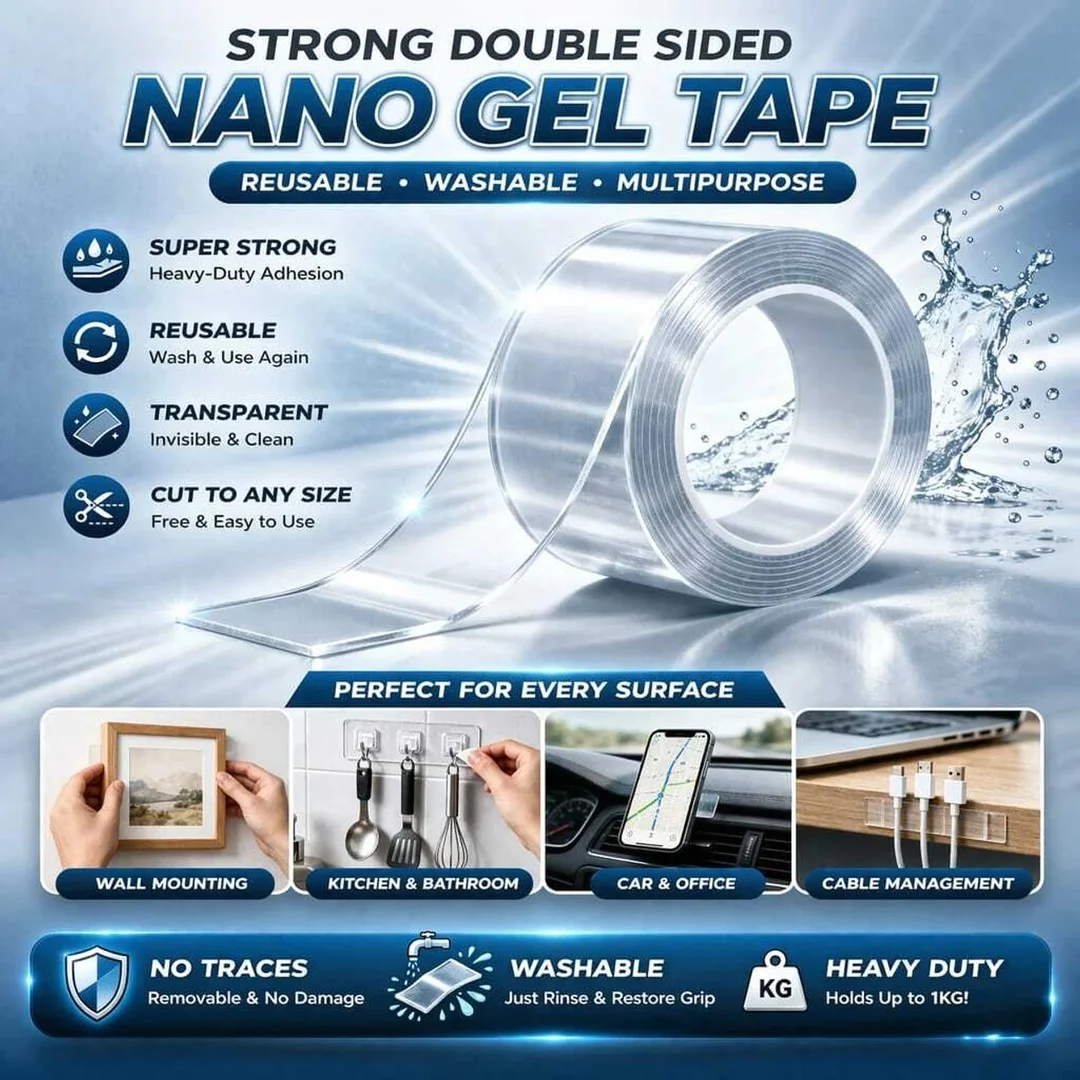 HousePill Transparent Double Sided Adhesive Pads Set of 4 Heavy Duty Reusable Nano Tape for Wall Mounting Home Office Kitchen Multipurpose Fixing Solution image 2