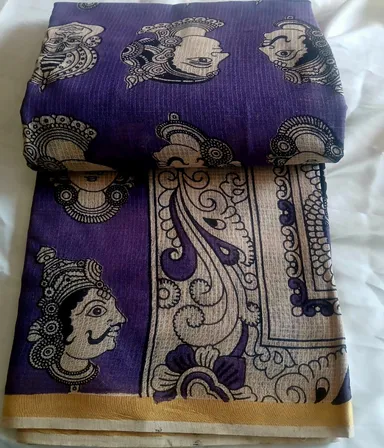 Ethnic Purple Kota Cotton Saree with Traditional Kalamkari Face Prints Zari Border Lightweight Handcrafted Kota Doria Saree for Women Festive Wear Elegant Traditional Saree India thumbnail 2