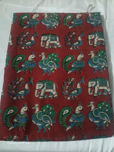 Maroon Banarasi Silk Saree with Elephant Peacock Kalamkari Prints Zari Border Traditional Designer Wedding Festive Wear Ethnic Saree for Women India thumbnail 2