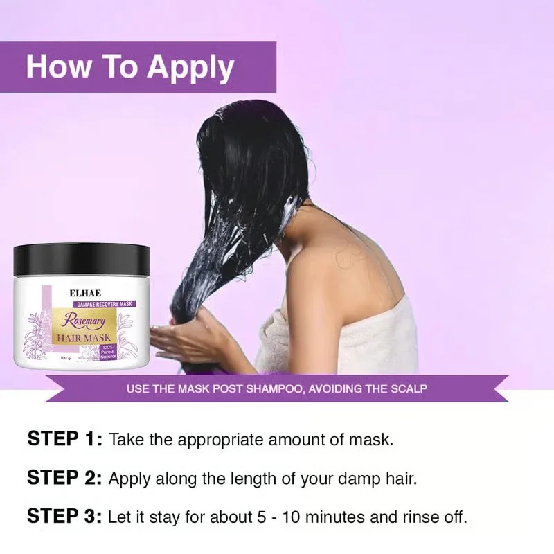 ELHAE Rosemary Hair Mask 100g for Damage Repair Deep Conditioning Hair Treatment Natural Hair Nourishment for Dry Frizzy Damaged Hair Strengthening Scalp Care Mask India image 2