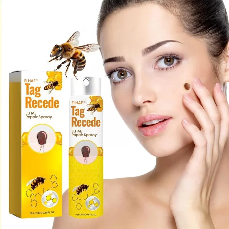 ELHAE Bee Venom Skin Tag Removal Spray 20ml Fast Acting Wart Corn Mole Remover Liquid Natural Herbal Tag Recede Treatment for Face Neck Underarms Painless Skin Repair Solution image 1