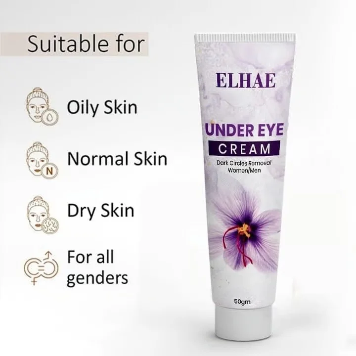 ELAHE Under Eye Cream 50g Gel-Based Dark Circles Removal Cream with Saffron Almond Turmeric Aloe Vera Anti Puffiness Wrinkle Repair Eye Gel for Men Women Brightening Hydrating Under Eye Treatment image 2
