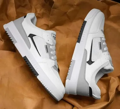 Men's White Mesh Breathable Urban Sneakers with Grey Black Contrast Panels Lightweight Anti-Slip Sole Casual Sports Shoes for Walking Running Gym Outdoor Daily Wear India White Grey Black 6 thumbnail 2