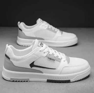 Men's White Mesh Breathable Urban Sneakers with Grey Black Contrast Panels Lightweight Anti-Slip Sole Casual Sports Shoes for Walking Running Gym Outdoor Daily Wear India White Grey Black 6 thumbnail 3