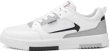 Men's White Mesh Breathable Urban Sneakers with Grey Black Contrast Panels Lightweight Anti-Slip Sole Casual Sports Shoes for Walking Running Gym Outdoor Daily Wear India White Grey Black 6 thumbnail 4