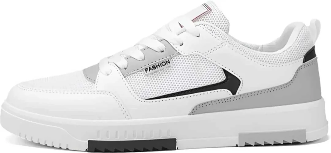 Men's White Mesh Breathable Urban Sneakers with Grey Black Contrast Panels Lightweight Anti-Slip Sole Casual Sports Shoes for Walking Running Gym Outdoor Daily Wear India White Grey Black 10 image 5