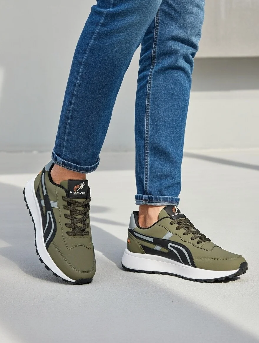 4 O'Clock Men's Olive Green Tactical Sneakers Outdoor Walking Shoes Lightweight Cushioned Military Style Sports Shoes with Anti-Slip Lugged Rubber Sole All Terrain Hiking Training Footwear India Olive 6 image 2