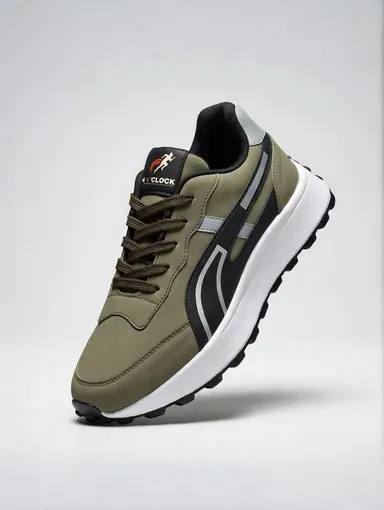 4 O'Clock Men's Olive Green Tactical Sneakers Outdoor Walking Shoes Lightweight Cushioned Military Style Sports Shoes with Anti-Slip Lugged Rubber Sole All Terrain Hiking Training Footwear India Olive 6 thumbnail 2
