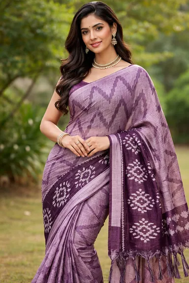 Elegant Lavender Casual Saree for Women with Ethnic Motif Pallu Lightweight Georgette Daily Wear Saree Stylish Office Wear Festive Ethnic Saree India thumbnail 0
