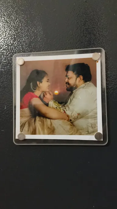 4x4 Inch Acrylic Fridge Magnet Photo Frame Customisable Transparent Glossy UV Printed Square Magnet for Refrigerator Decoration Personalised Gift India thumbnail 1