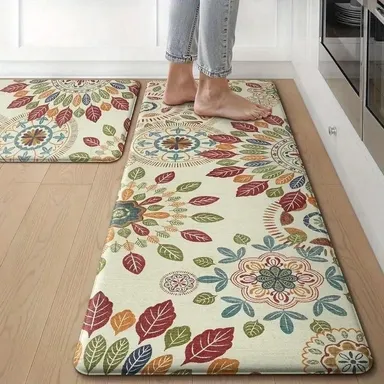 Anti-Slip Kitchen Floor Mats Set of 2 Pcs Ergonomic Cushioned Standing Comfort Rugs Soft Absorbent Rectangular Anti-Fatigue Mats for Kitchen Sink Laundry Home Office Waterproof Easy Clean thumbnail 0