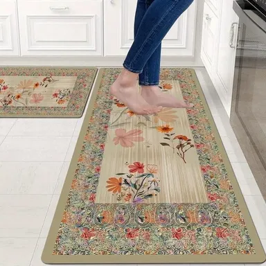 Non-Slip Kitchen Rugs and Mats Set of 2 Washable Anti Skid Absorbent Kitchen Floor Mats Abstract Floral Ikat Ethnic Vintage Geometric Runner Rug for Kitchen Sink Laundry Home Decor thumbnail 0