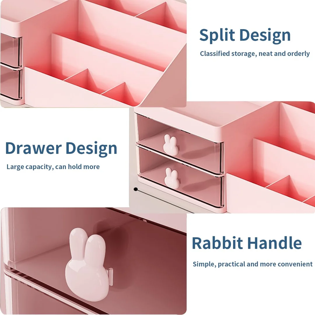 Makeup Organizer Cosmetic Storage Box with Drawers Pink Vanity Desk Organizer for Skincare Brushes Lipstick Perfume Bathroom Countertop Dressing Table image 2